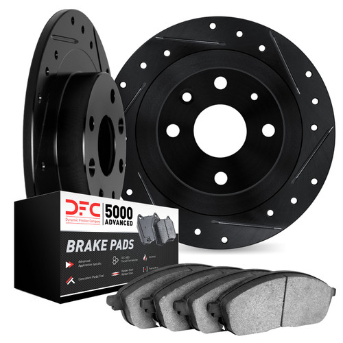 DFC Rotors-Drilled and Slotted-Black with 5000 Advanced Brake Pads 8502-74005