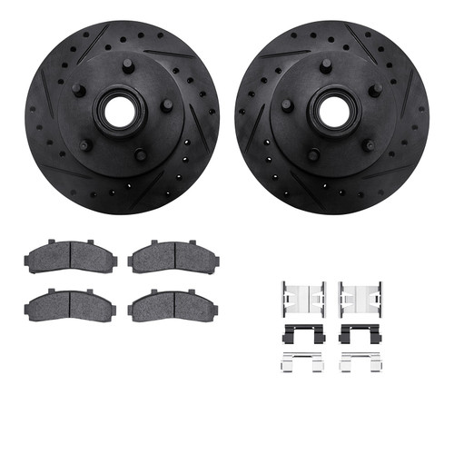 DFC Brake Rotor Drilled & Slotted - Black- w/Ultimate Duty Brake Pad & HW Kit 8412-54027