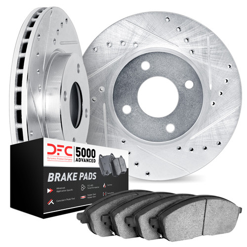 DFC Rotors-Drilled and Slotted-Black with 5000 Advanced Brake Pads 8502-74011