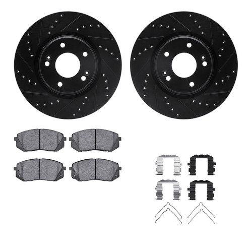 DFC Brake Rotor - Dimpled & Slotted - Black w/5000 Brake Pads & HW Kit 8512-03095