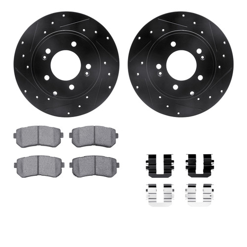 DFC Brake Rotor - Dimpled & Slotted - Black w/5000 Brake Pads & HW Kit 8512-03035