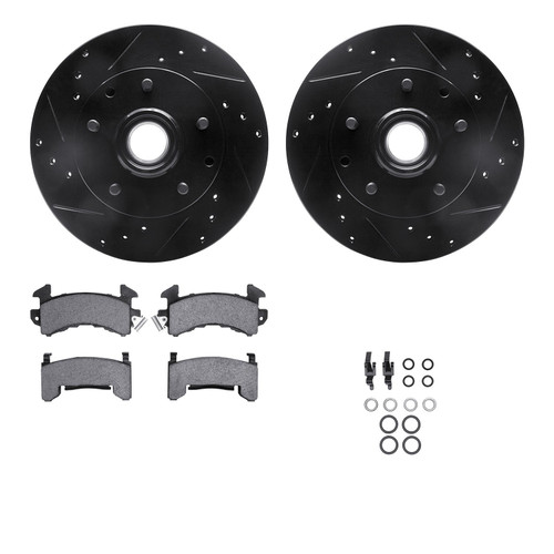 DFC Rotors-Drilled & Slotted-Black w/ 5000 Advanced Brake Pads Incl Hdw 8512-48004