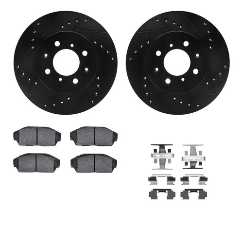 DFC Rotors-Drilled & Slotted-Black w/ 5000 Advanced Brake Pads Incl Hdw 8512-59010