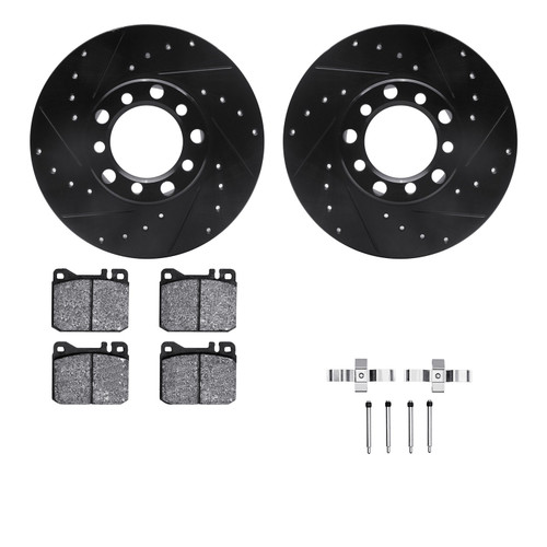DFC Rotors-Drilled & Slotted-Black w/ 5000 Advanced Brake Pads Incl Hdw 8512-63017