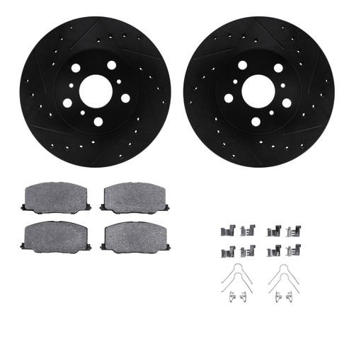 DFC Rotors-Drilled & Slotted-Black w/ 5000 Advanced Brake Pads Incl Hdw 8512-76036