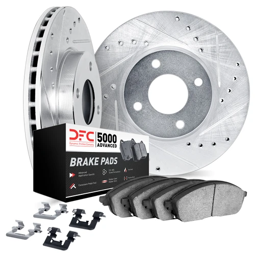 DFC Rotors-Drilled & Slotted-Black w/ 5000 Advanced Brake Pads Incl Hdw 8512-59161