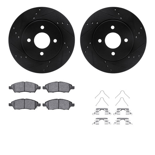 DFC Rotors-Drilled & Slotted-Black w/ 5000 Advanced Brake Pads Incl Hdw 8512-67075