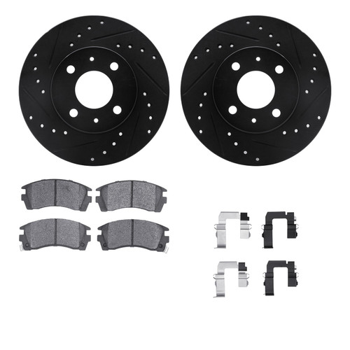 DFC Rotors-Drilled & Slotted-Black w/ 5000 Advanced Brake Pads Incl Hdw 8512-67152