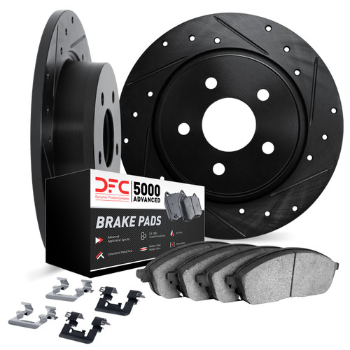 DFC Brake Rotor - Dimpled & Slotted - Black w/5000 Brake Pads & HW Kit 8512-67098