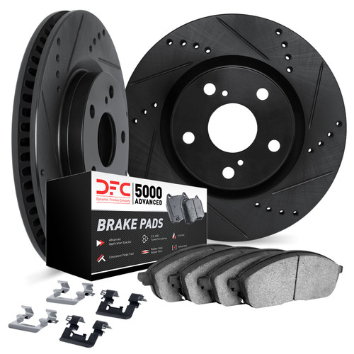 DFC Rotors-Drilled & Slotted-Black w/ 5000 Advanced Brake Pads Incl Hdw 8512-67193