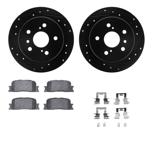 DFC Rotors-Drilled & Slotted-Black w/ 5000 Advanced Brake Pads Incl Hdw 8512-76122