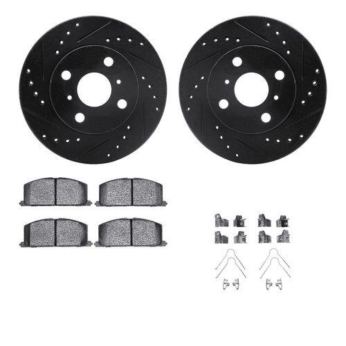 DFC Rotors-Drilled & Slotted-Black w/ 5000 Advanced Brake Pads Incl Hdw 8512-76194