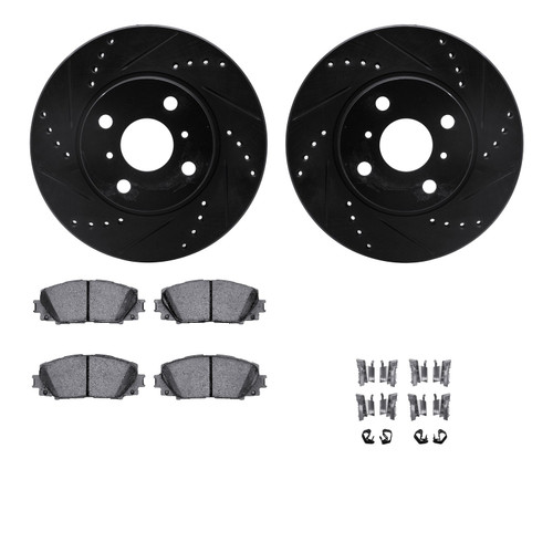 DFC Rotors-Drilled & Slotted-Black w/ 5000 Advanced Brake Pads Incl Hdw 8512-76128