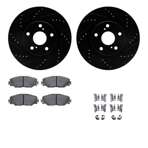 DFC Brake Rotor - Dimpled & Slotted - Black w/5000 Brake Pads & HW Kit 8512-76159