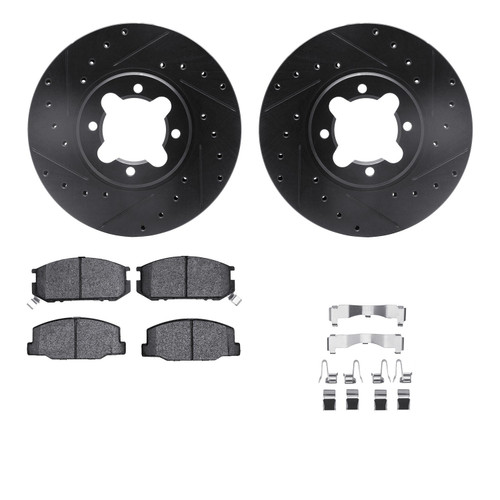 DFC Rotors-Drilled & Slotted-Black w/ 5000 Advanced Brake Pads Incl Hdw 8512-76004