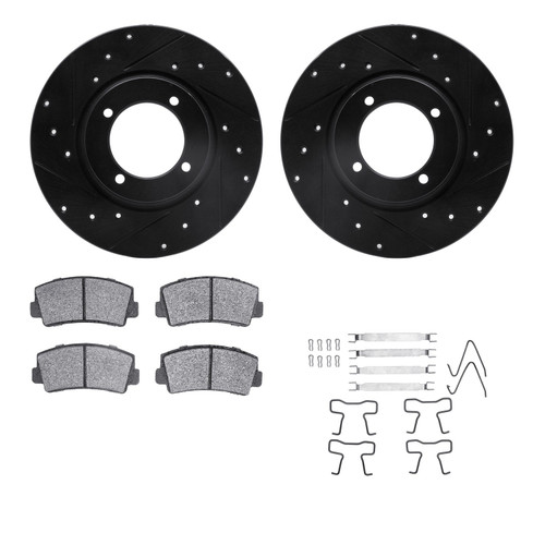 DFC Brake Rotor - Dimpled & Slotted - Black w/5000 Brake Pads & HW Kit 8512-80004