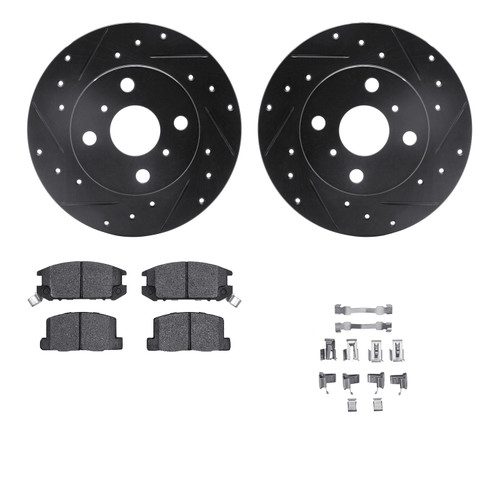 DFC Rotors-Drilled & Slotted-Black w/ 5000 Advanced Brake Pads Incl Hdw 8512-76026