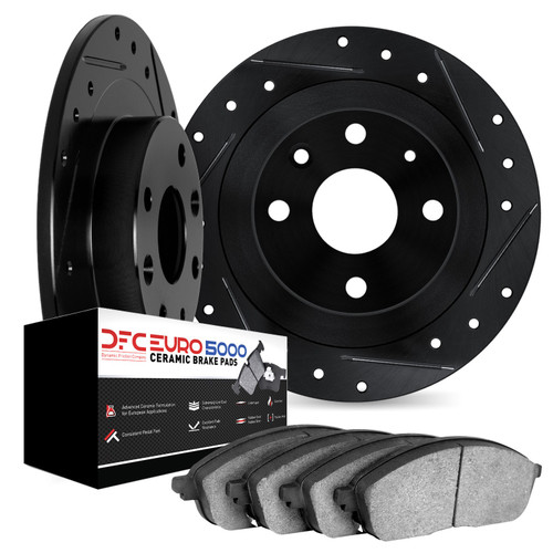 DFC Rotors-Drilled and Slotted-Black with EURO 5000 Ceramic Brake Pads 8602-74005