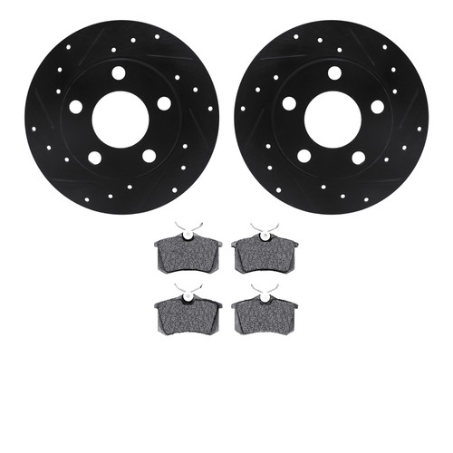 DFC Rotors-Drilled and Slotted-Black with EURO 5000 Ceramic Brake Pads 8602-74017