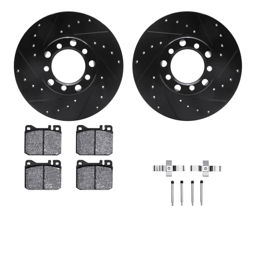 DFC Rotors-Drilled & Slotted-Black w/ EURO 5000 Ceramic Brake Pads Incl Hdw 8612-63014