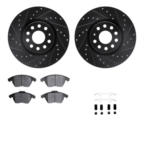DFC Rotors-Drilled & Slotted-Black w/ EURO 5000 Ceramic Brake Pads Incl Hdw 8612-74053