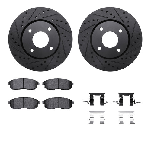 DFC Rotors-Drilled & Slotted-Black w/ EURO 5000 Ceramic Brake Pads Incl Hdw 8612-67004