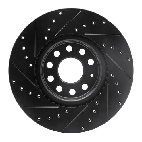 DFC Rotors-Drilled and Slotted-Black with 5000 Euro Ceramic Brake Pads for 2006-2017 Audi/Volkswagen (A3, A3 Quattro, TT, TT Quattro)
