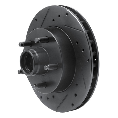 DFC Rotors-Drilled and Slotted-Black with Heavy Duty Brake Pads for 1995-1997 Ford/Mazda (Ranger, B2300, B3000, B4000) 8202-99117