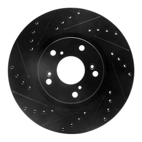 DFC Rotors-Drilled and Slotted-Black with 5000 Advanced Brake Pads for 2006-2011 Honda (Civic) 8502-59056