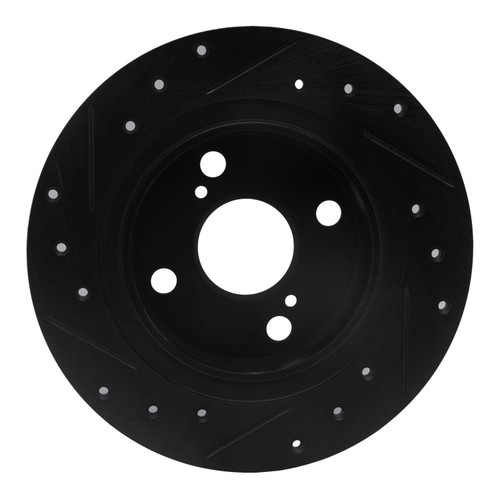DFC Rotors-Drilled and Slotted-Black with 5000 Advanced Brake Pads for 1987-1992 Chevrolet/Geo/Toyota (Nova, Prizm, Corolla) 8502-76023