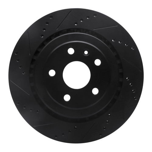 DFC Rotors-Drilled and Slotted-Black with 5000 Euro Ceramic Brake Pads for 2016-2022 Cadillac/Chevrolet (ATS, Camaro) 8602-47013