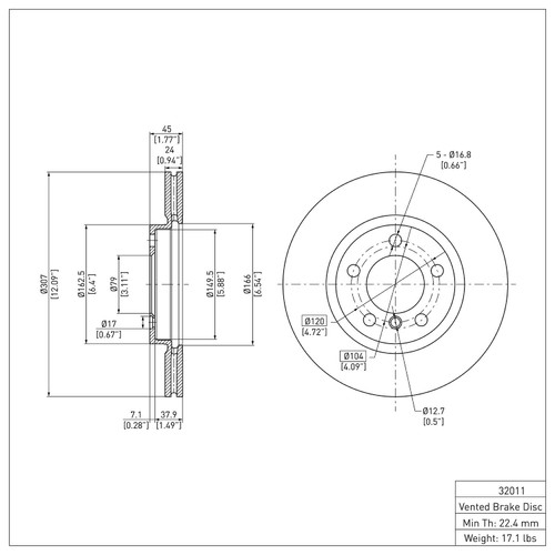 DFC Rotors with 5000 Advanced Brake Pads includes Hardware for 2011-2016 Mini (Cooper Countryman, Cooper Paceman) 6512-32073