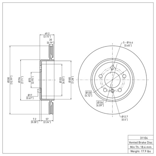 DFC Rotors with 5000 Advanced Brake Pads includes Hardware for 2011-2016 BMW (528i, 528i xDrive, 535d, 535i) 6512-31528