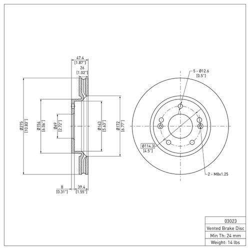DFC GEOSPEC Rotors with 5000 Advanced Brake Pads for 2007-2010 Hyundai (Elantra) 4502-03122