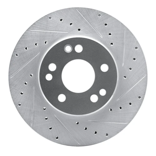 DFC Rotors-Drilled and Slotted-Silver with 5000 Advanced Brake Pads includes Hardware for 1990-1995 Mercedes-Benz (300CE, 300E, 300TE, 400E)