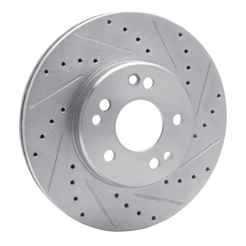 DFC Rotors-Drilled and Slotted-Silver with 5000 Advanced Brake Pads includes Hardware for 1990-1995 Mercedes-Benz (300CE, 300E, 300TE, 400E)