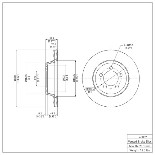 DFC Rotors with 5000 Advanced Brake Pads for 1965-1972 Dodge/Plymouth (Dart, Barracuda, Duster, Scamp) 6502-40085