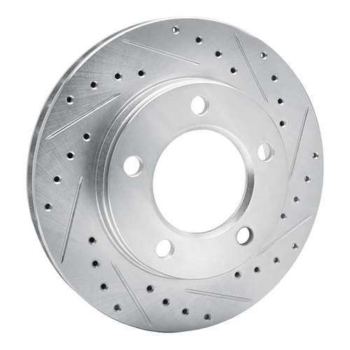 DFC Rotors-Drilled and Slotted-Silver with 5000 Advanced Brake Pads for 1974-1980 International/Jeep (Scout II, CJ5, CJ7) 7502-42009