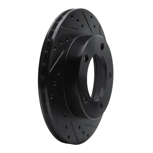 DFC Rotors-Drilled and Slotted-Black with 5000 Advanced Brake Pads for 1982-1986 Jeep (CJ5, CJ7, Scrambler) 8502-42012