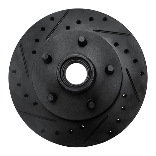 DFC Rotors-Drilled and Slotted-Black with Ultimate Duty Performance Brake Pads for 1995-1997 Ford/Mazda (Ranger, B2300, B3000, B4000)