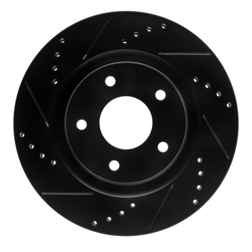 DFC Rotors-Drilled and Slotted-Black with 5000 Euro Ceramic Brake Pads for 2011-2019 Nissan (Juke, Sentra) 8602-67012