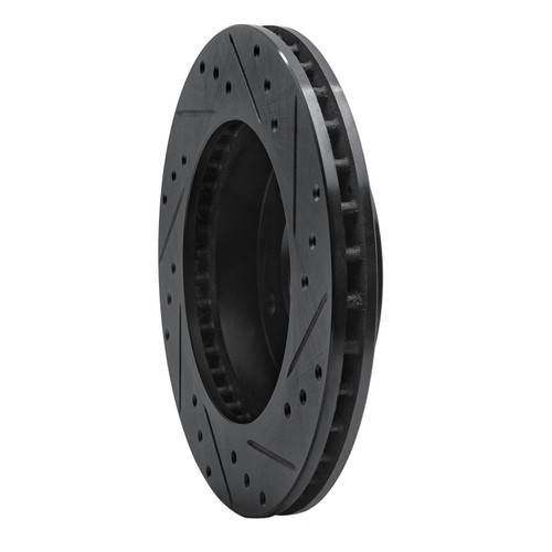 DFC Rotors-Drilled and Slotted-Black with 5000 Advanced Brake Pads for 1977-1978 Buick/Cadillac (Electra, Estate Wagon, LeSabre, Riviera)