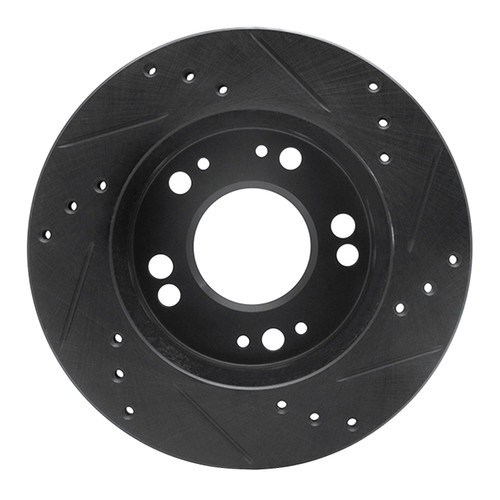 DFC Rotors-Drilled and Slotted-Black with 5000 Advanced Brake Pads for 1990-2005 Chrysler/Dodge/Eagle (Sebring, Avenger, Stratus, Talon)
