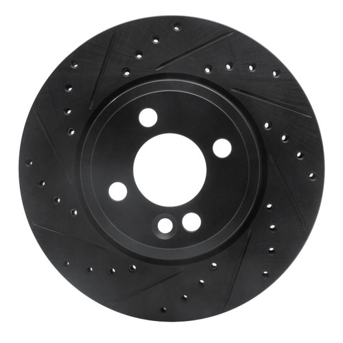 DFC Rotors-Drilled and Slotted-Black with 5000 Euro Ceramic Brake Pads for 2007-2015 Mini (Cooper) 8602-32006
