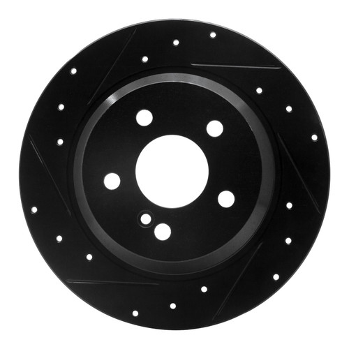 DFC Rotors-Drilled and Slotted-Black with 5000 Advanced Brake Pads includes Hardware for 2003-2009 Mercedes-Benz (E280, E320, E350, E500)