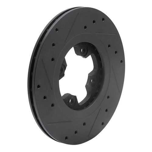 DFC Rotors-Drilled and Slotted-Black with 5000 Advanced Brake Pads for 1984 Nissan (Maxima) 8502-67138