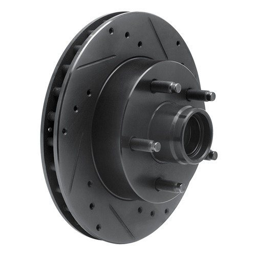 DFC Rotors-Drilled and Slotted-Black with Ultimate Duty Performance Brake Pads for 1995-1997 Ford/Mazda (Ranger, B2300, B3000, B4000)