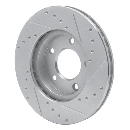 DFC Rotors-Drilled and Slotted-Silver with 5000 Advanced Brake Pads for 1998-2003 Mazda (626, Protege) 7502-80137