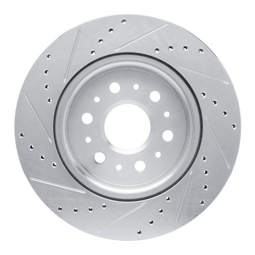 DFC Rotors-Drilled and Slotted-Silver with 5000 Euro Ceramic Brake Pads for 2017-2020 Buick/Cadillac/Chevrolet (Enclave, XT5, XT6, Blazer)