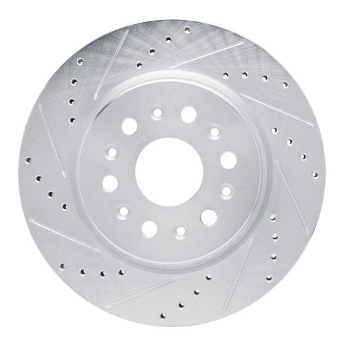 DFC Rotors-Drilled and Slotted-Silver with 5000 Euro Ceramic Brake Pads for 2017-2020 Buick/Cadillac/Chevrolet (Enclave, XT5, XT6, Blazer)
